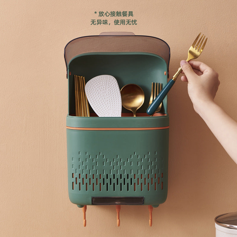 轻奢风筷子篓筷笼置物架壁挂式家用免打孔厨房收纳防尘沥水筷篓筒